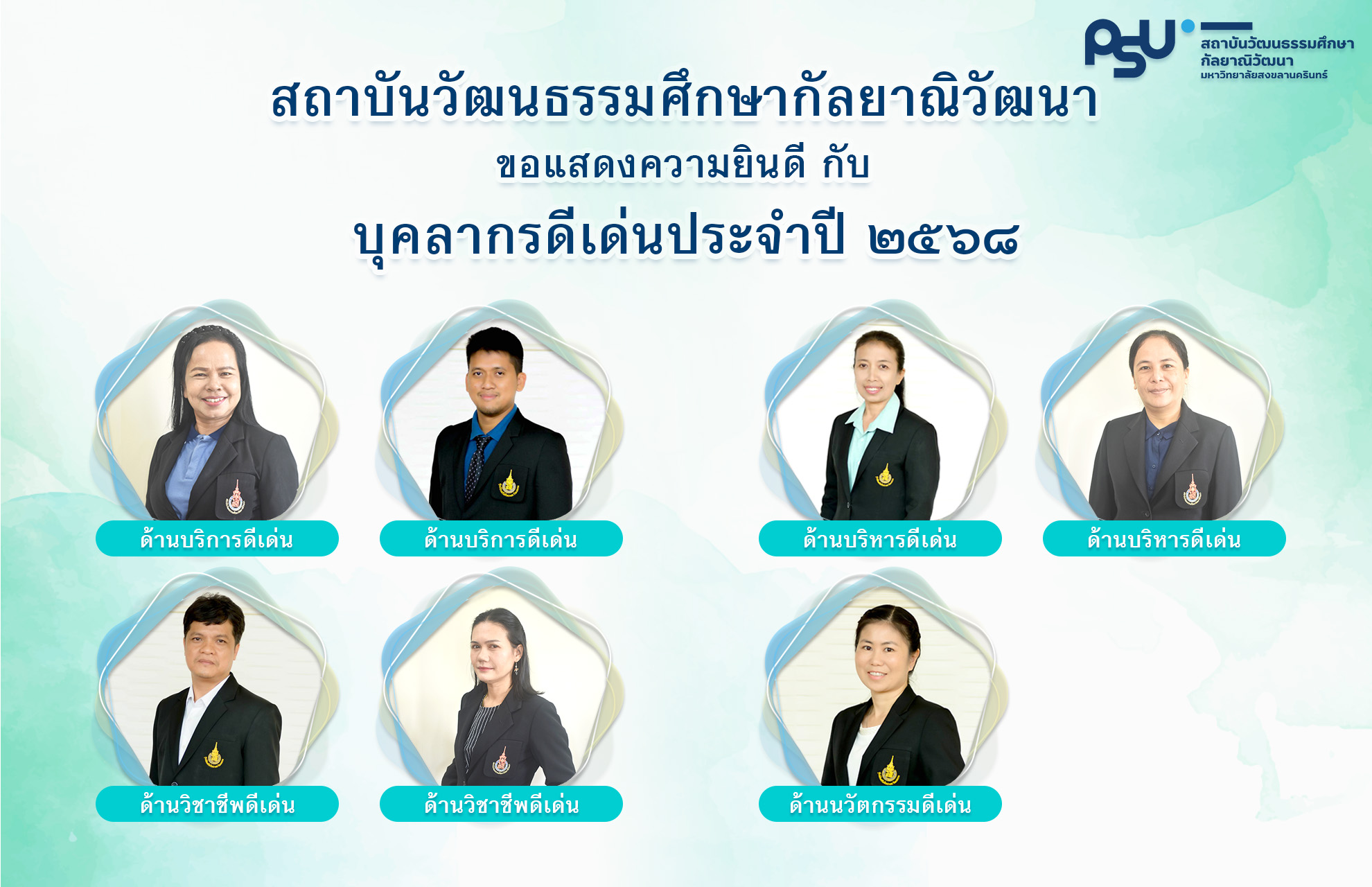 ถาบันวัฒนธรรมศึกษากัลยาณิวัฒนา ขอแสดงความยินดีกับ บุคลากรดีเด่น ประจำปี 2568